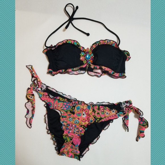 Victoria's Secret Other - Victoria's Secret Bejeweled Paisley Bikini Ruffles